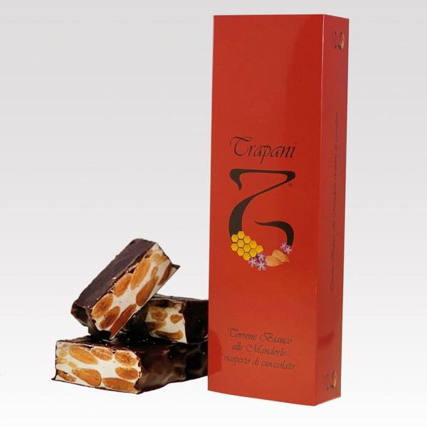 Trapani Torrone artigianale alle Mandorle e ricoperto di cioccolato fondente da 125 gr
