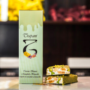 Trapani Torrone artigianale con Mandorle e Pistacchi ricoperto di cioccolato al Pistacchio da 125 gr Edizione Limitata