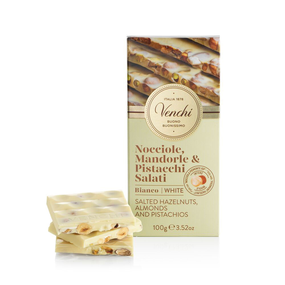 tavoletta di cioccolato bianco con pistacchi salati venchi